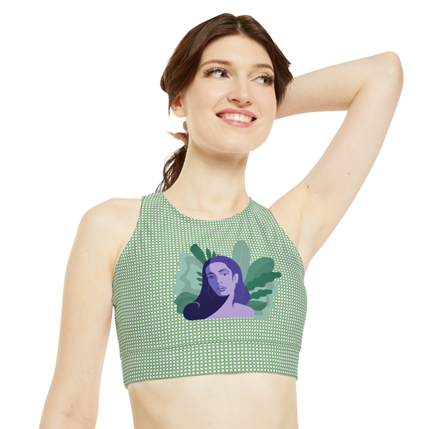 Multicolored High Neck Crop Bikini Top (AOP)