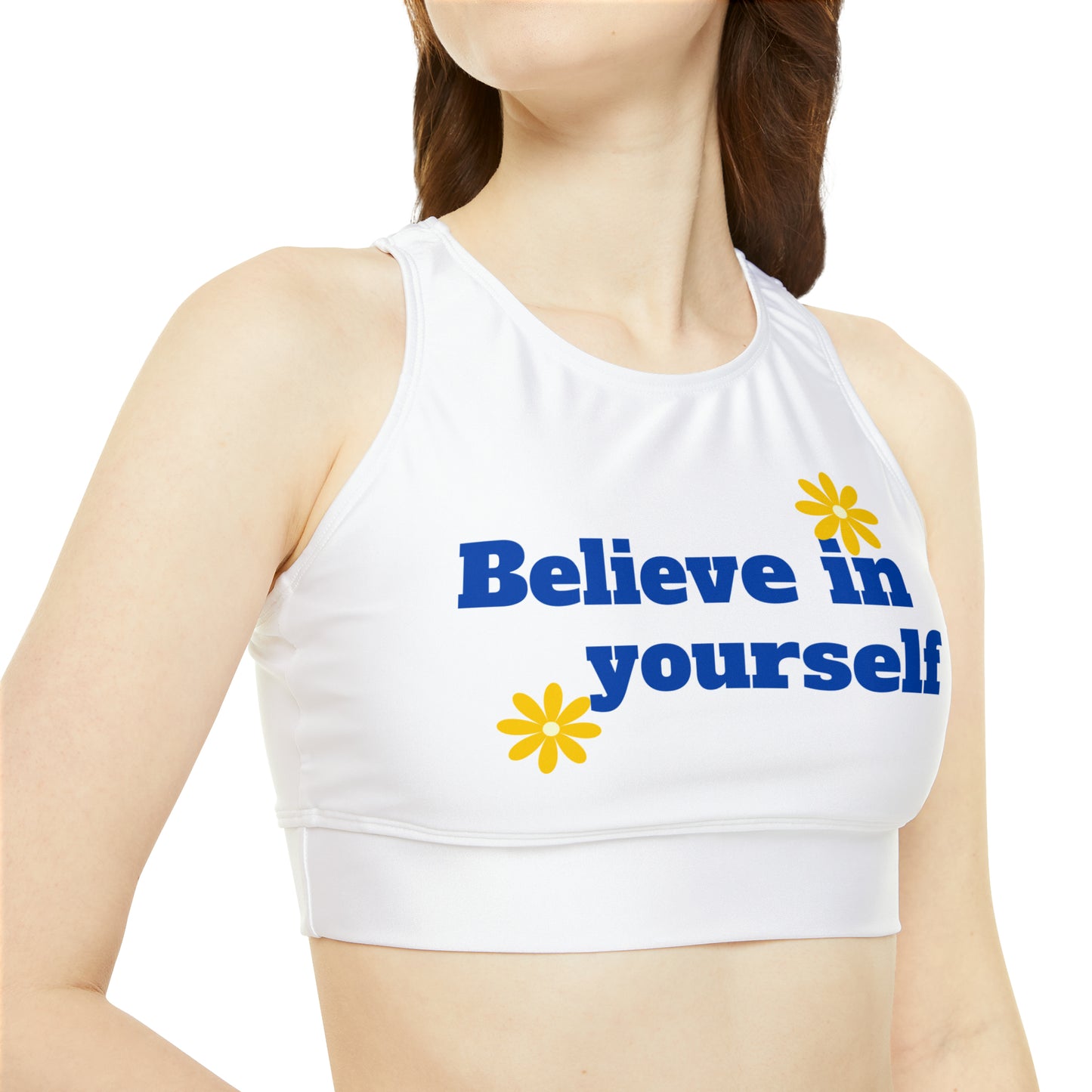 Believe In Yourself High Neck Crop Bikini Top (AOP)