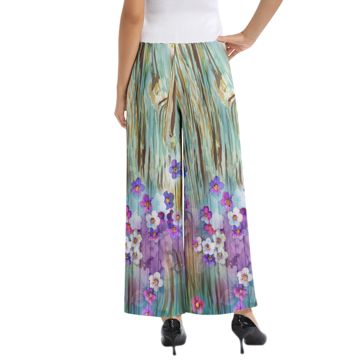 Flowery Elastic Waist Wide Leg Pant