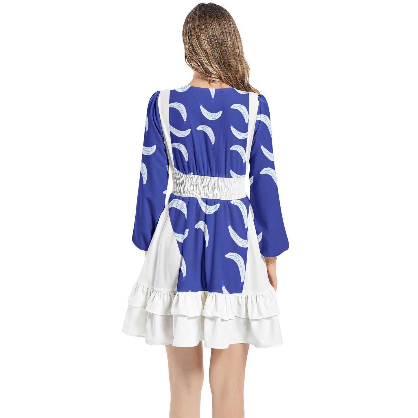 Multicolored Long Sleeve Tiered Ruffle Hem Elastic Waist Mini Dress