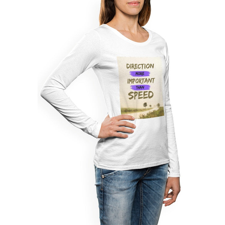 Women's Crew Neck White Long sleeve T-shirt