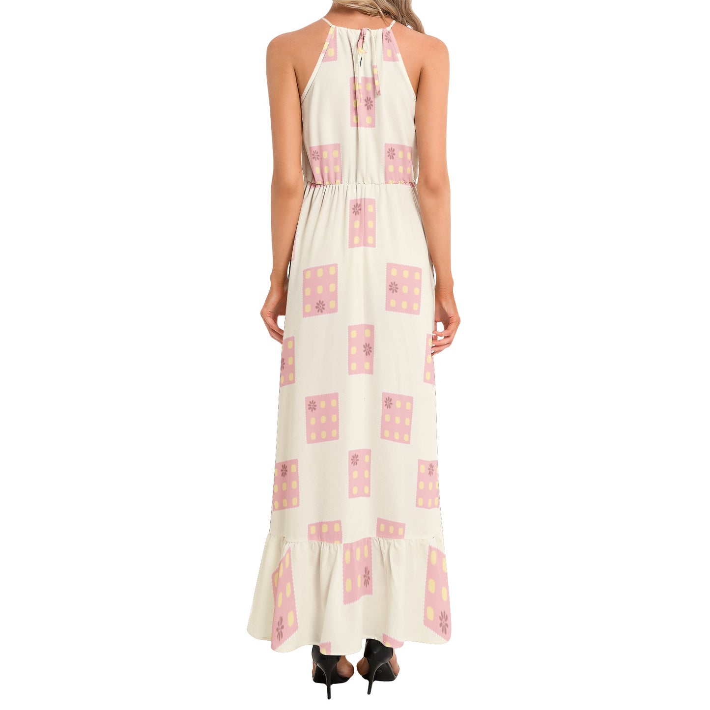 Ruffle Hem Halter Neck Maxi Dress