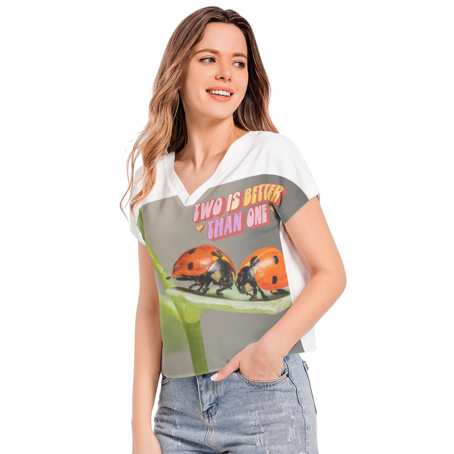 Two Are/Is Better Than One Batwing Sleeve V-Neck Top