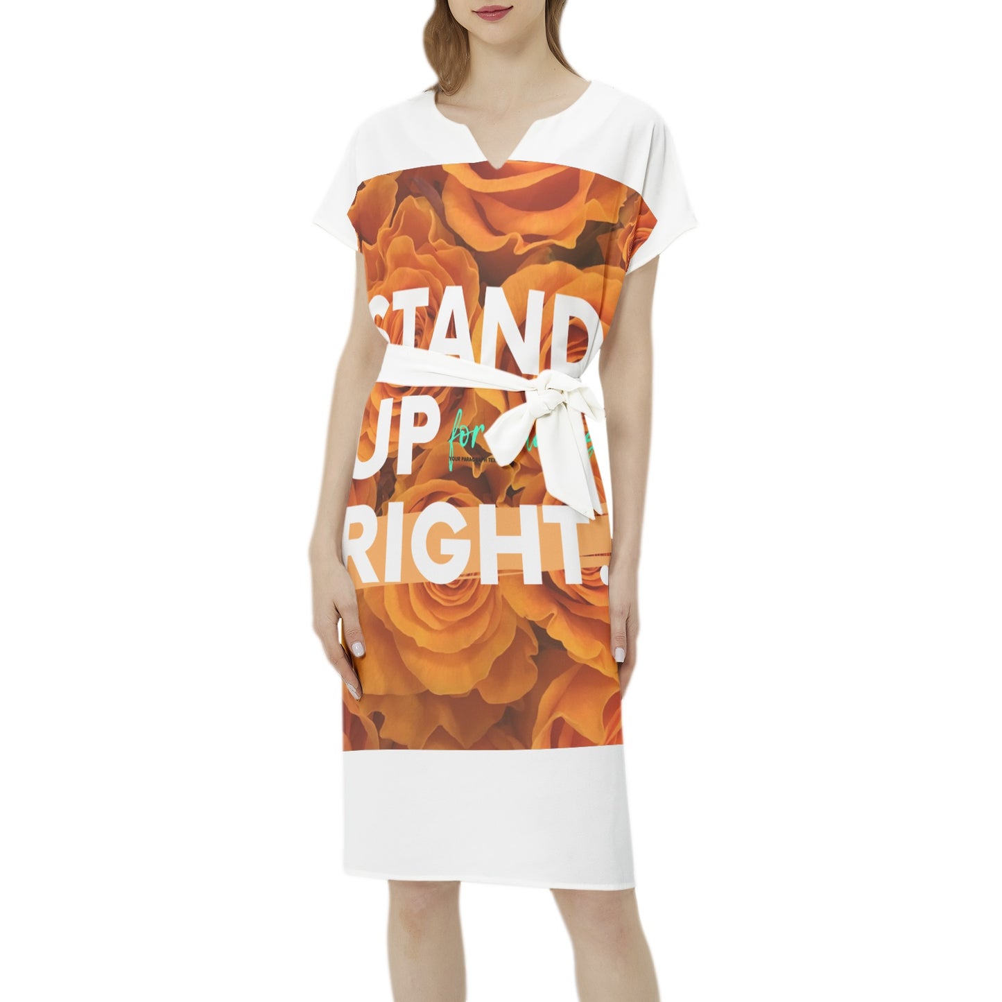 Stand Up For What Is Right Betwing Seleeve Notch Neck Casual Dress with Belt