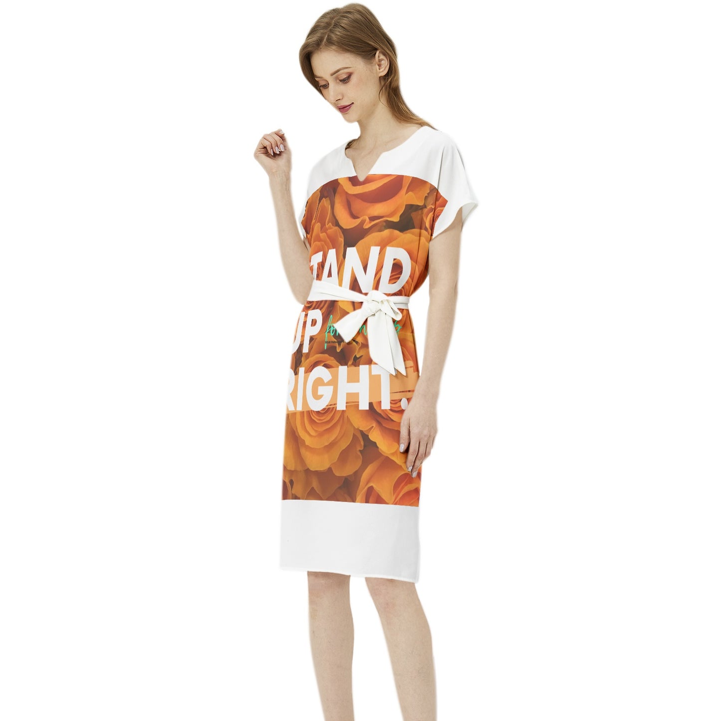 Stand Up For What Is Right Betwing Seleeve Notch Neck Casual Dress with Belt
