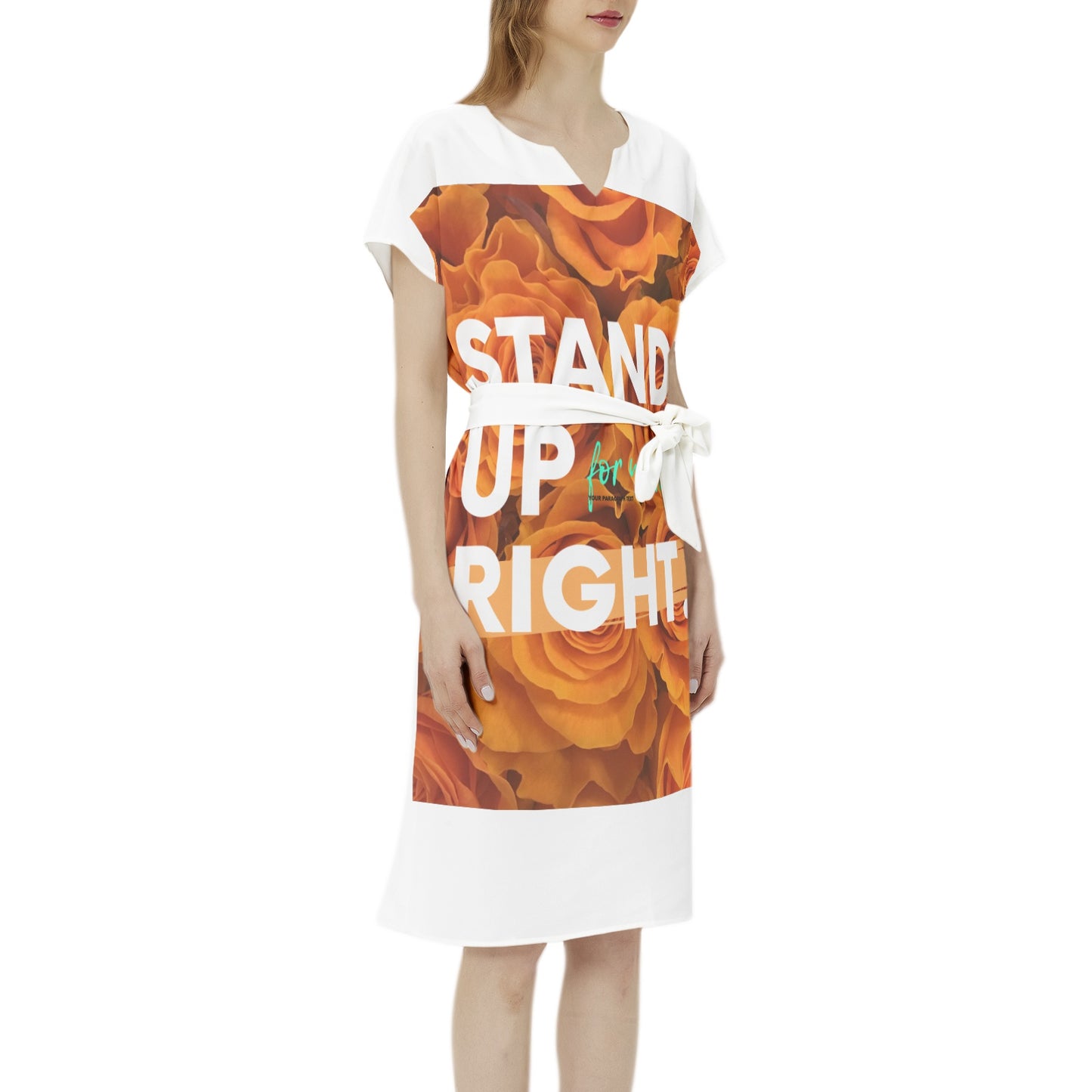Stand Up For What Is Right Betwing Seleeve Notch Neck Casual Dress with Belt