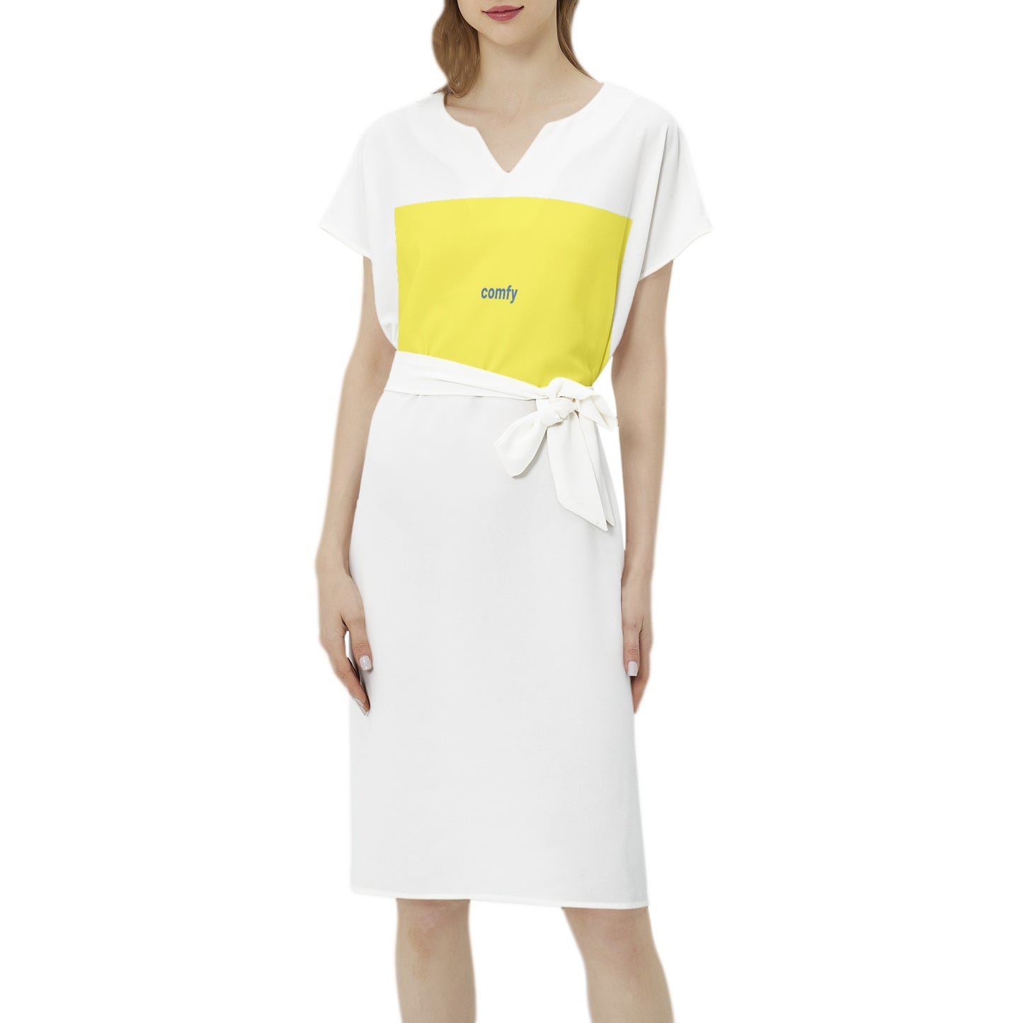 Comfy Betwing Seleeve Notch Neck Casual Dress with Belt