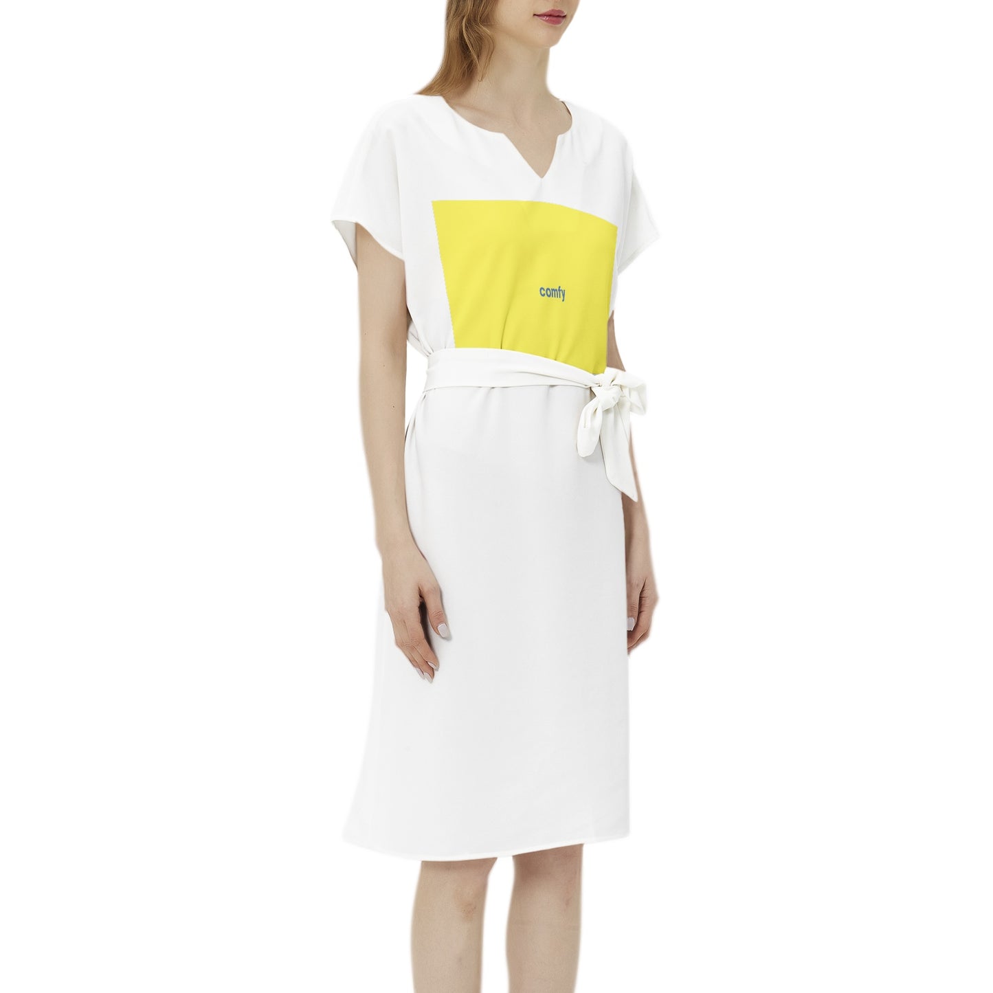 Comfy Betwing Seleeve Notch Neck Casual Dress with Belt