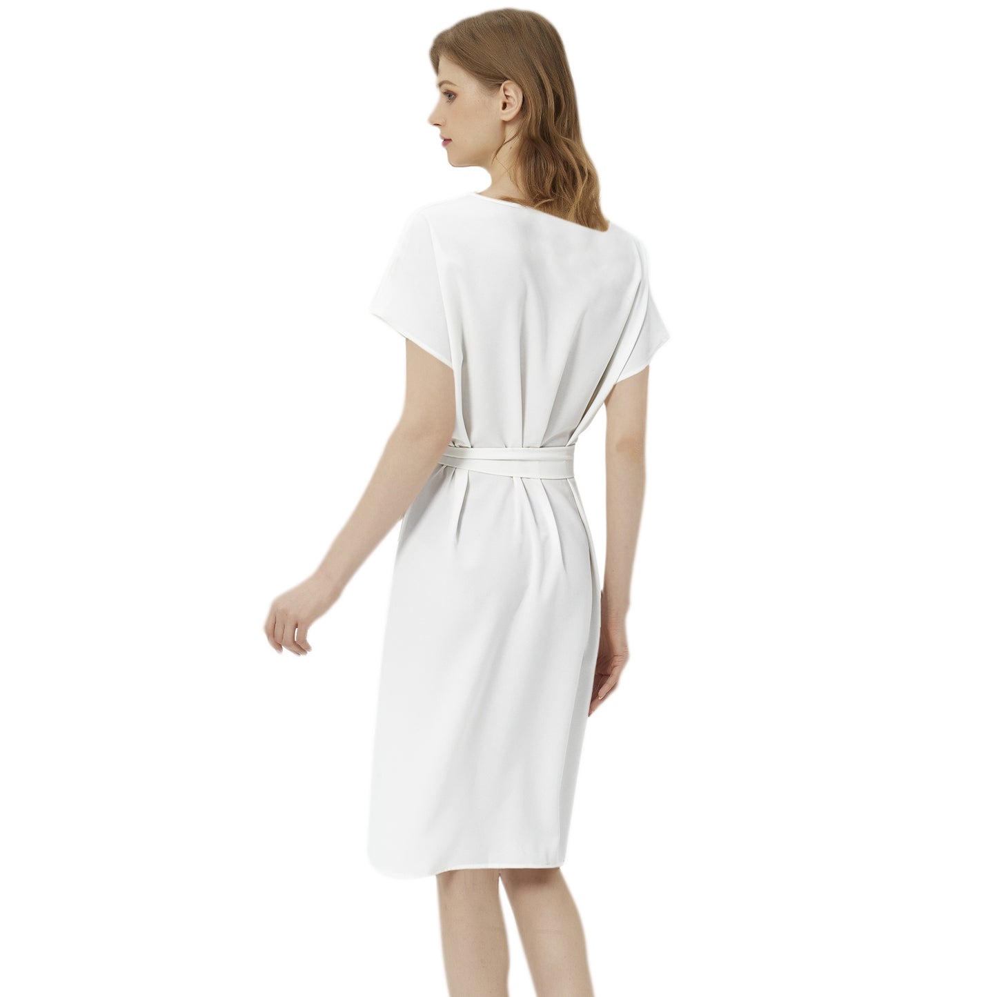 Comfy Betwing Seleeve Notch Neck Casual Dress with Belt