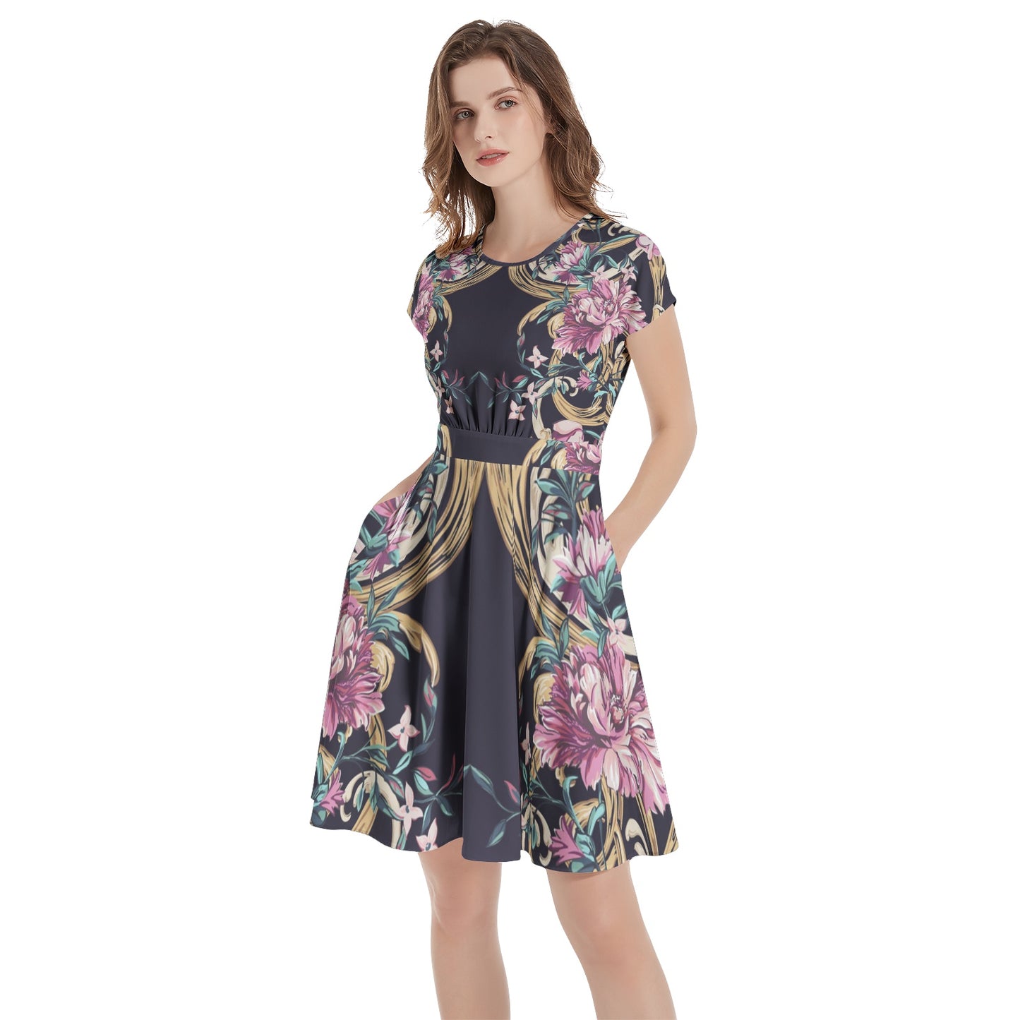 Short Sleeve Casual A-Line Midi Dress
