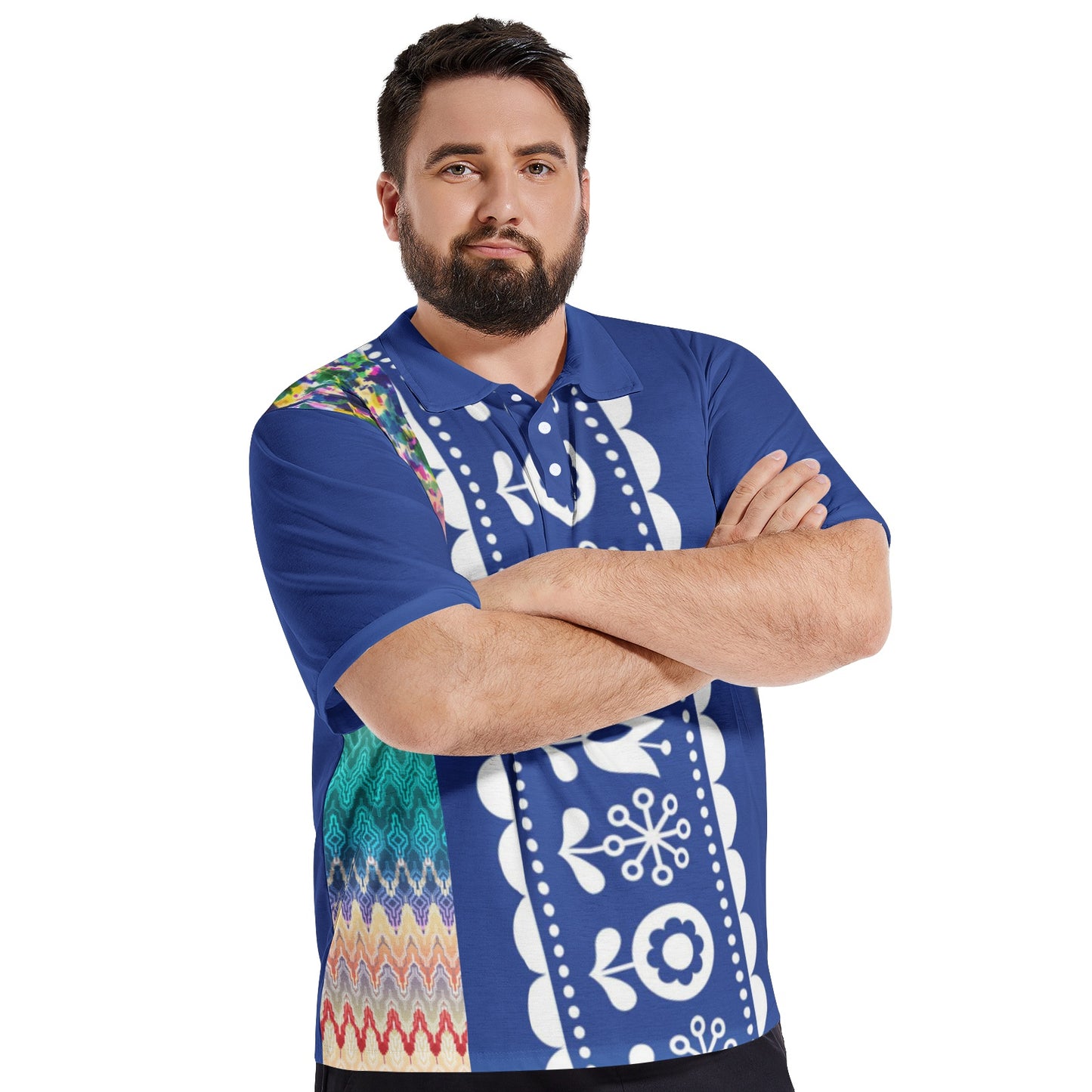 Bluish Men's All-Over-Print Polo Shirts