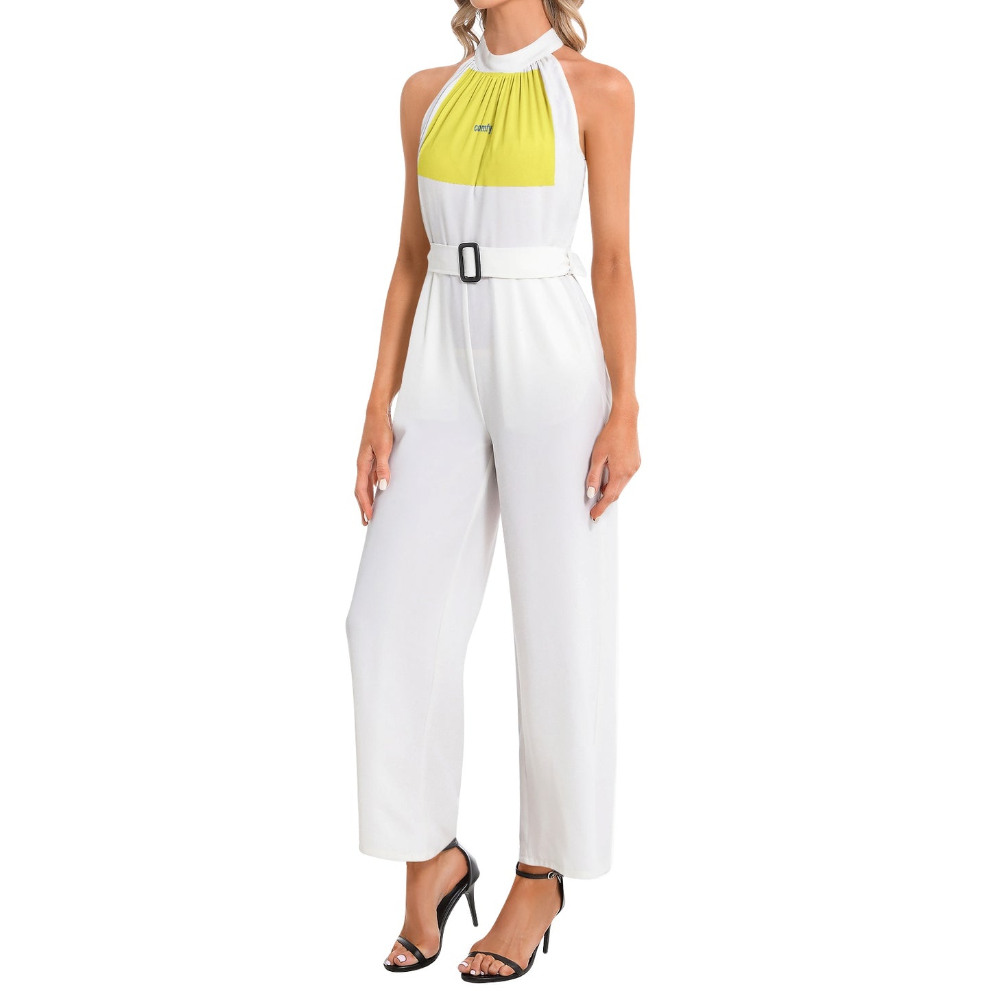 Comfy Halter Neck Buckle Belted Jumpsuit
