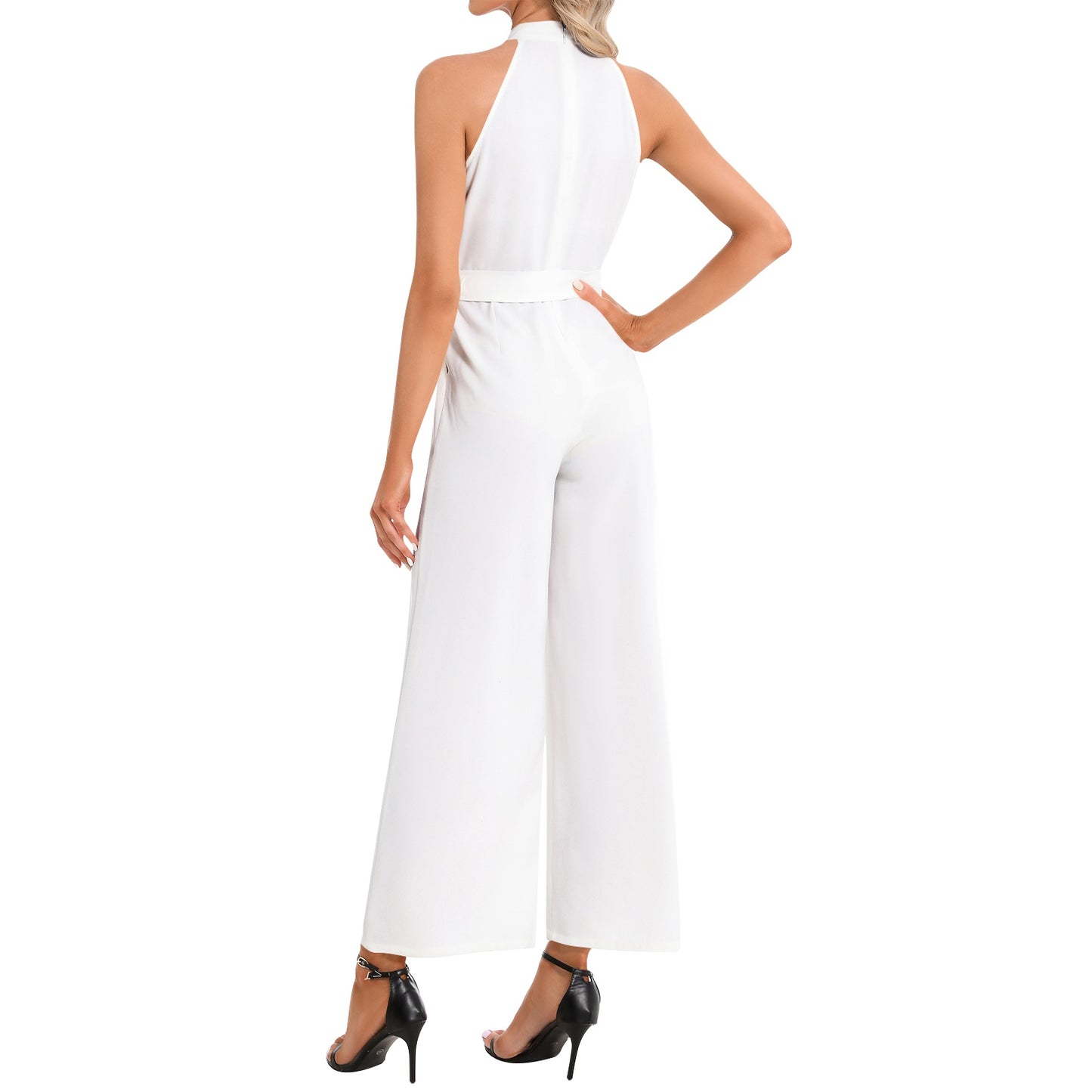 Comfy Halter Neck Buckle Belted Jumpsuit