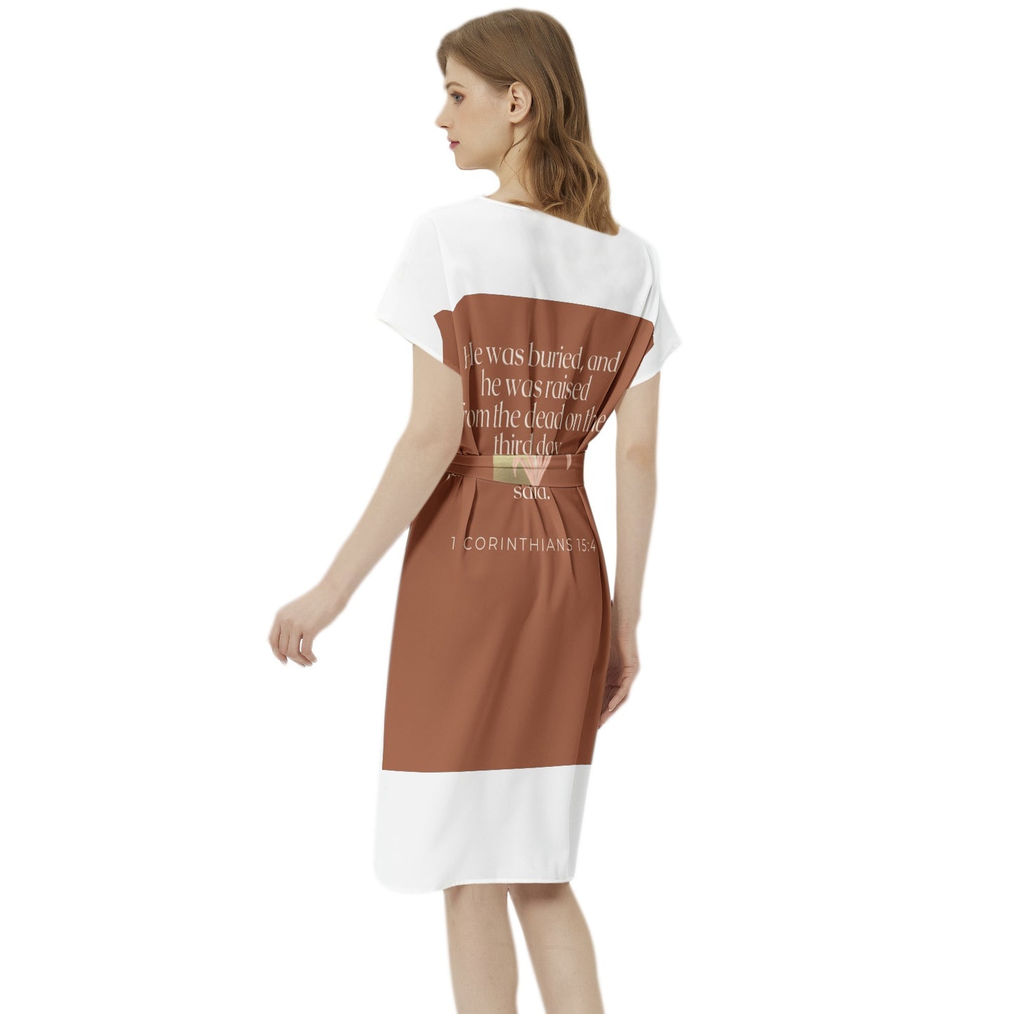 Easter Betwing Seleeve Notch Neck Casual Dress with Belt