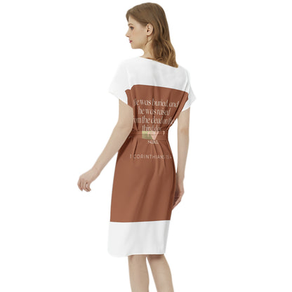 Easter Betwing Seleeve Notch Neck Casual Dress with Belt