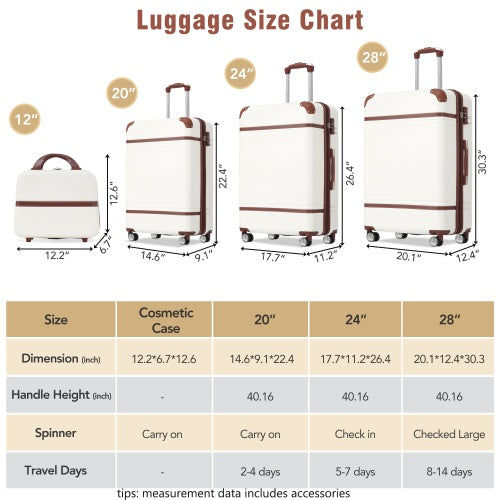 Hardshell Luggage Sets 4 Pieces 20x24x28 Luggages And Cosmetic Case Spinner Suitcase With TSA Lock Lightweight (SHIPS ONLY TO THE US)