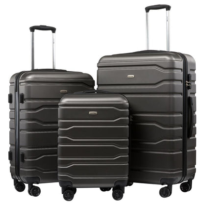 Grey Rolling luggage set travel suitcase on wheels