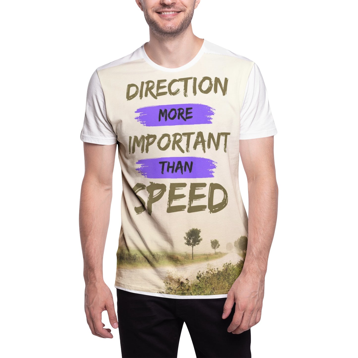 Direction More Important Than Speed Men's All-Over Print Crew Neck T-shirts