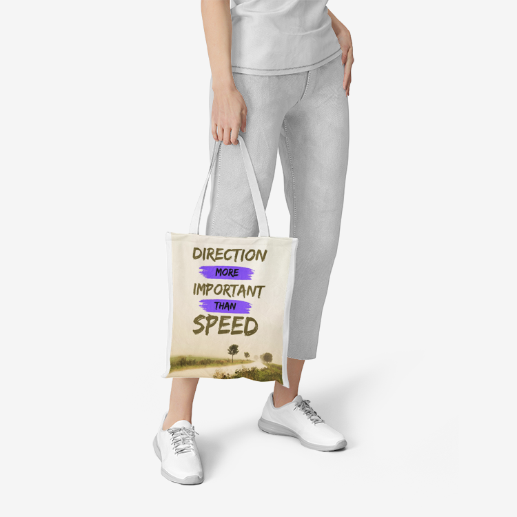 Direction More Important Than Speed Heavy Duty and Strong Natural Canvas Tote Bags