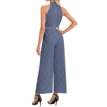 Blue colored Halter Neck Buckle Belted Jumpsuit