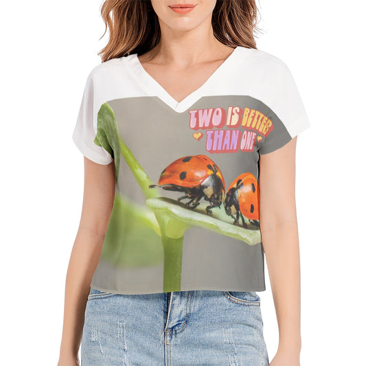 Two Are/Is Better Than One Batwing Sleeve V-Neck Top