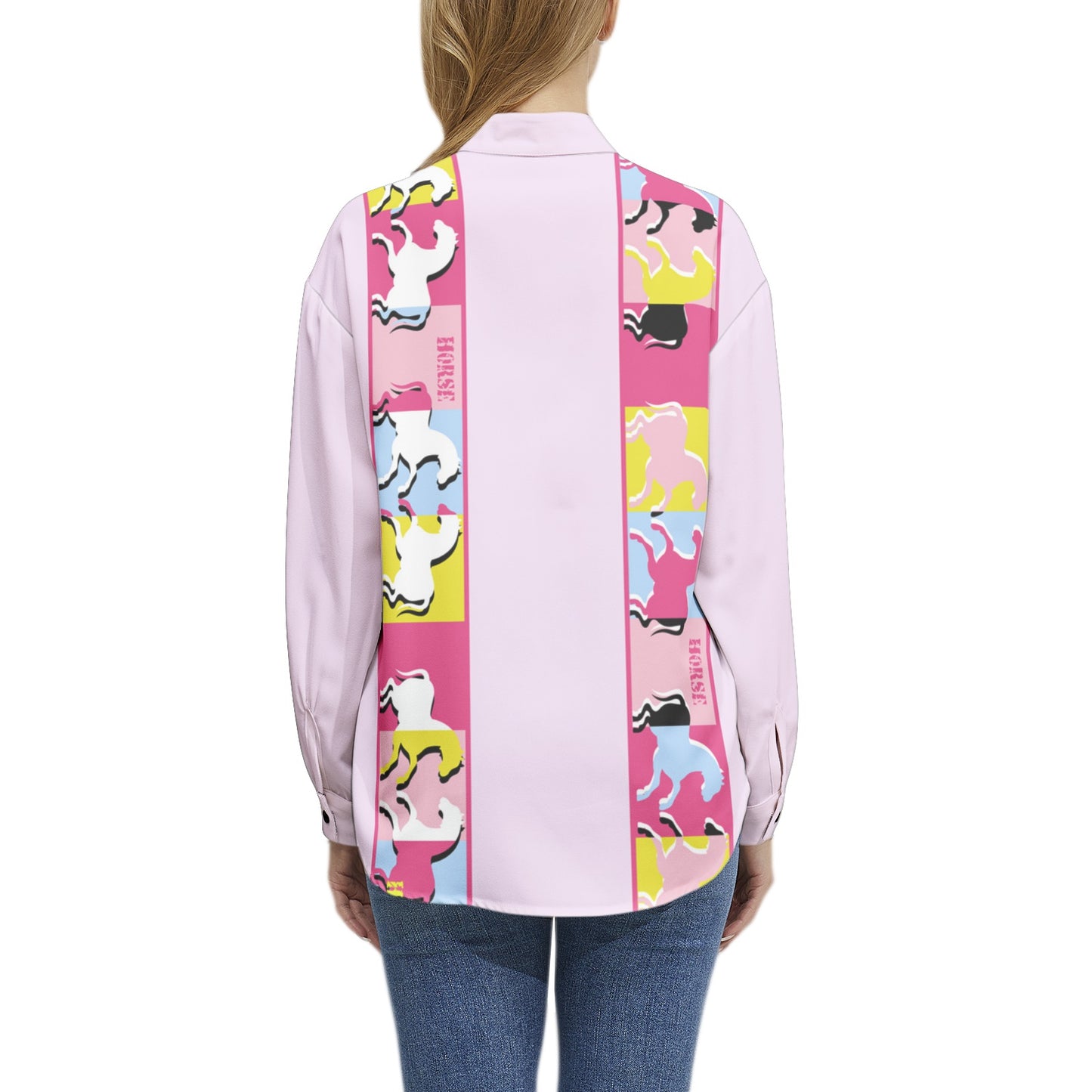 Horse Long Sleeve Button Up Casual Shirt Top