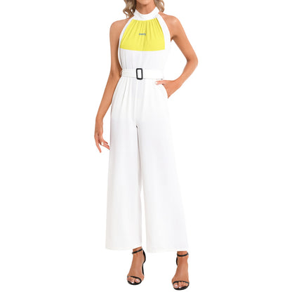 Comfy Halter Neck Buckle Belted Jumpsuit