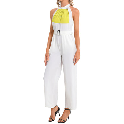 Comfy Halter Neck Buckle Belted Jumpsuit
