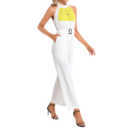 Comfy Halter Neck Buckle Belted Jumpsuit