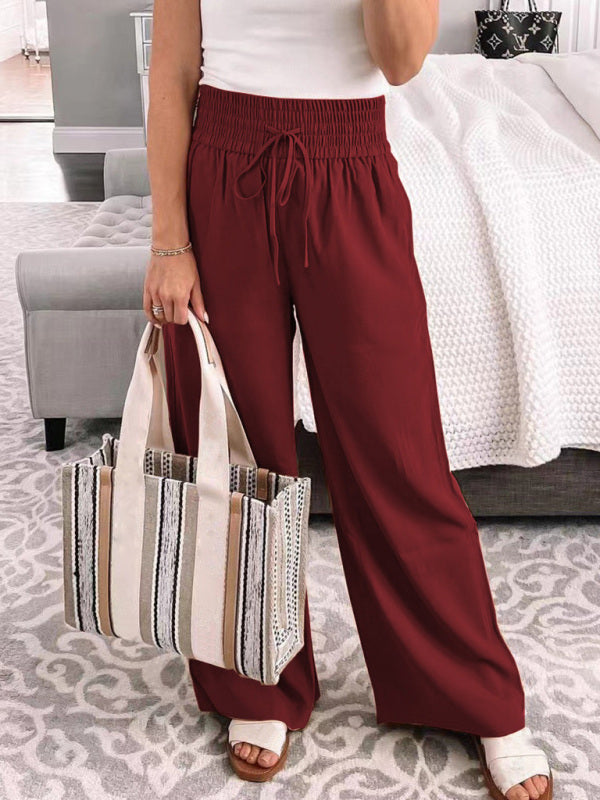 Brown Loose Home Casual Trousers Mid-Waist Solid Color Lace-Up Wide-Leg Pants